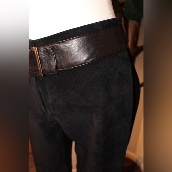 Vintage B.S.L Industry France Black 100% Suede Leather Pants with Leather Trim - Picture 4 of 14